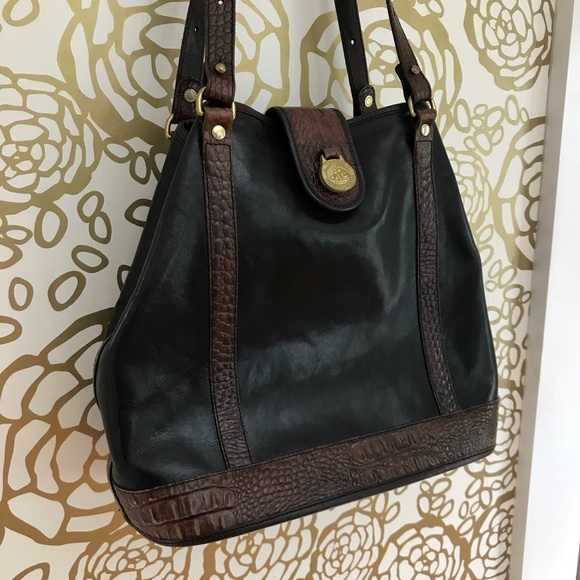 Brahmin Leather Alligator Accent Black Bucket Bag - Picture 3 of 11